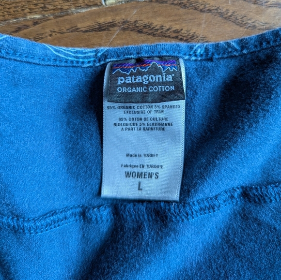 Patagonia Organic Cotton Blue Womens Mini Sun Dress Sz L Empire Waist Babydoll - Picture 3 of 6